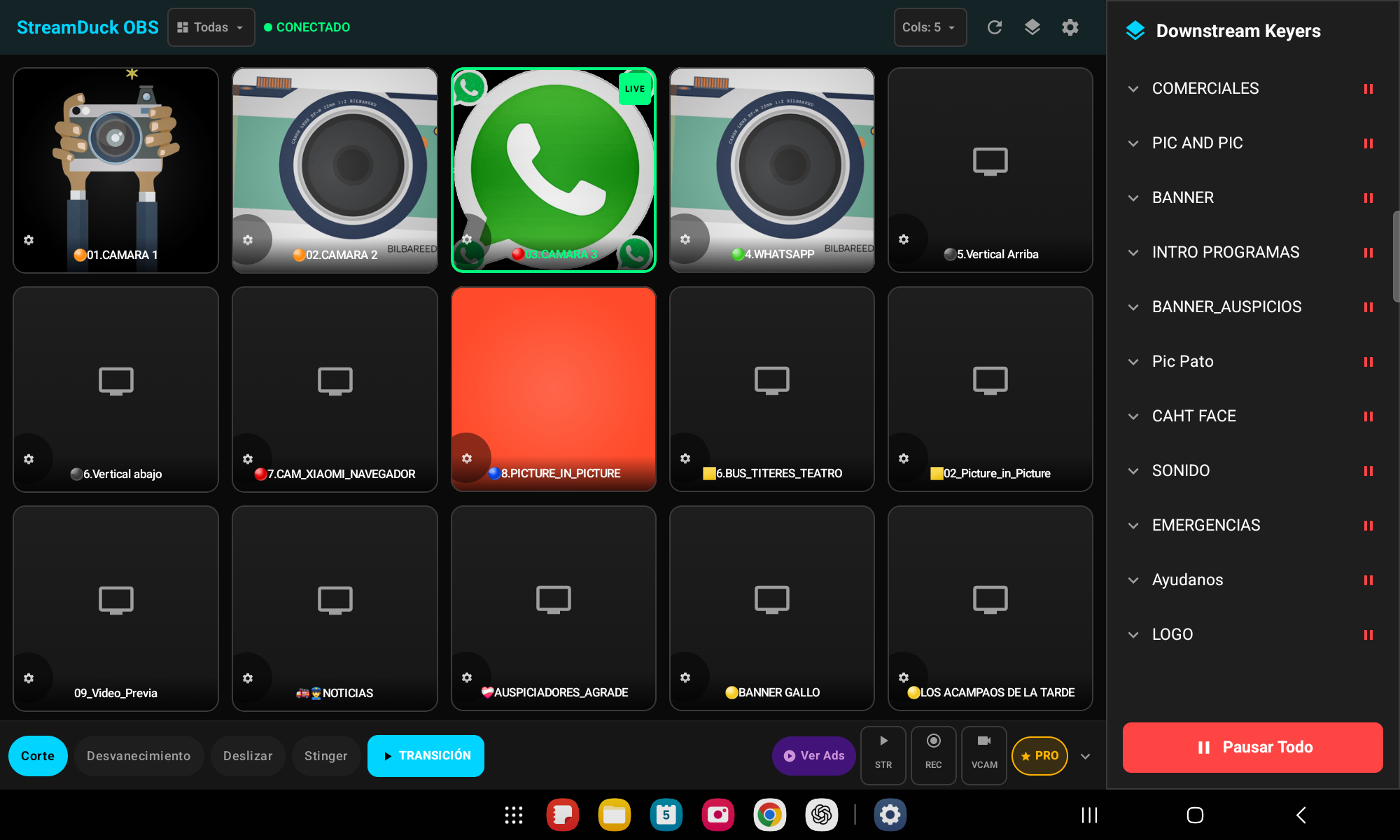 Gestión de escenas en StreamDuck OBS